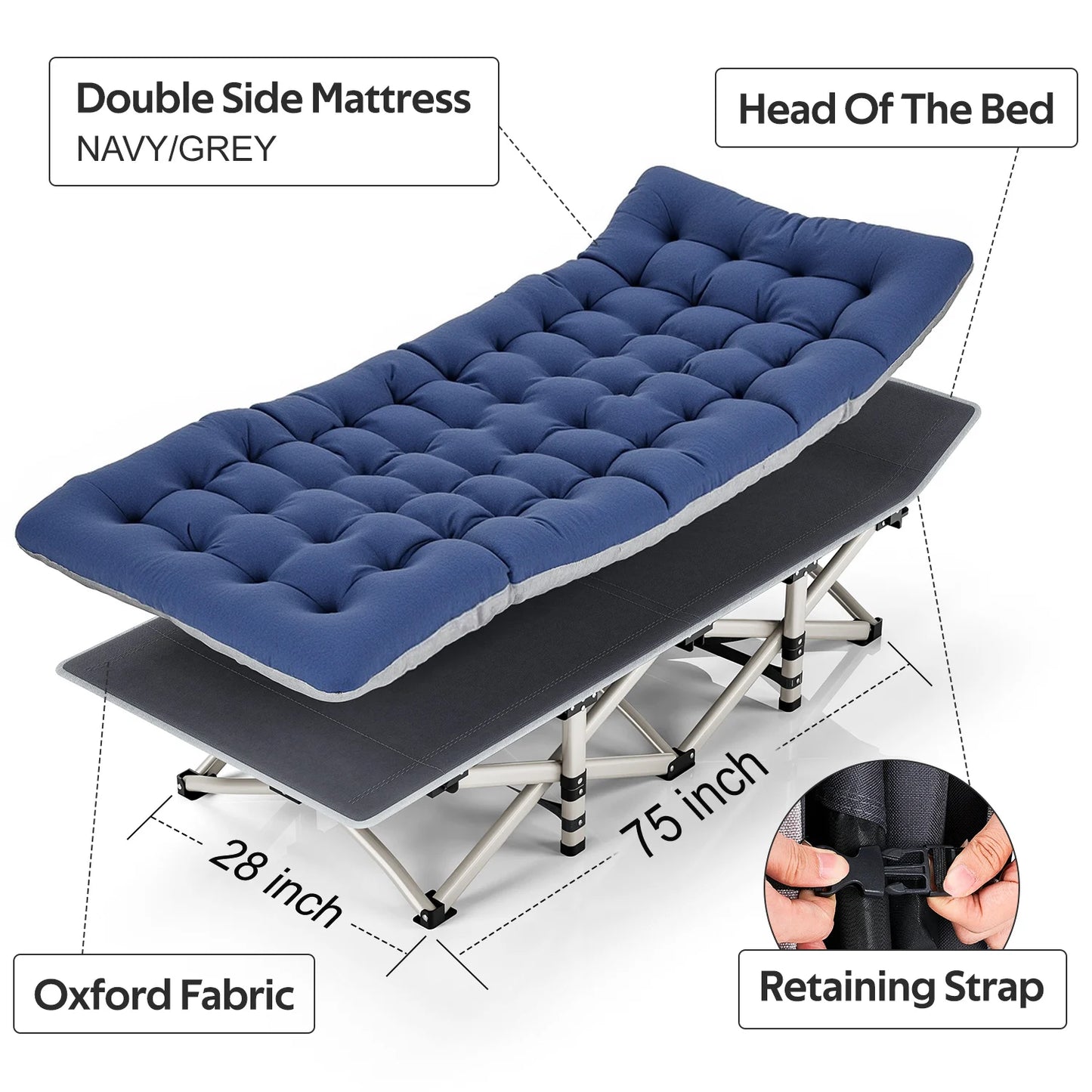 Folding Camping Cot W/Mat for Adults