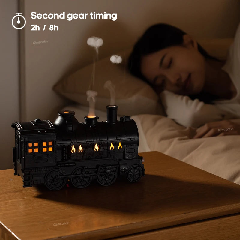 Mini Retro Train Shape AromaDifusor Atomizer Essential Oil Ultrasonic Cool Mist Air Humidifier with LED Lamp and Remote Controls