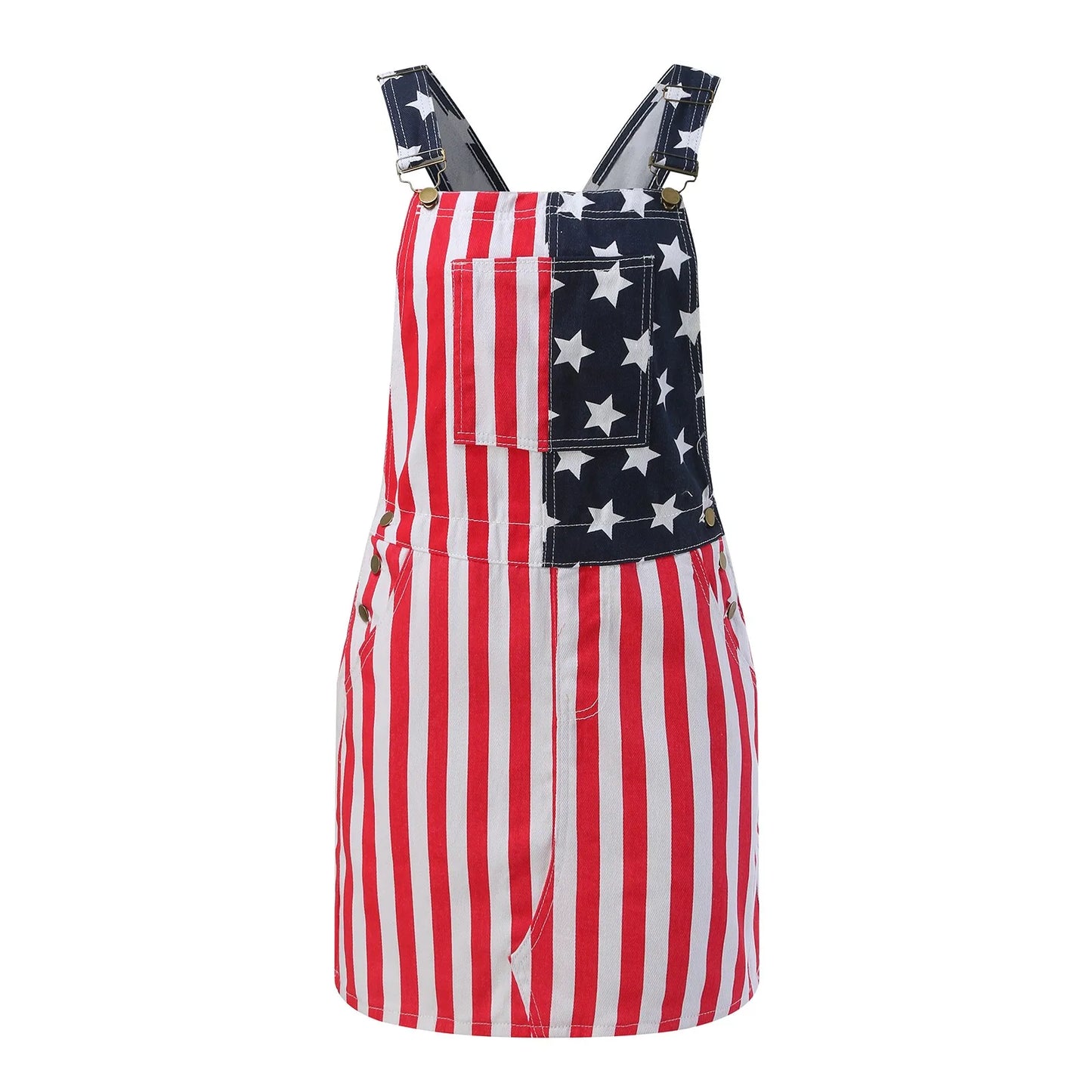 Bib Overall Dress American Flag Print Romper
