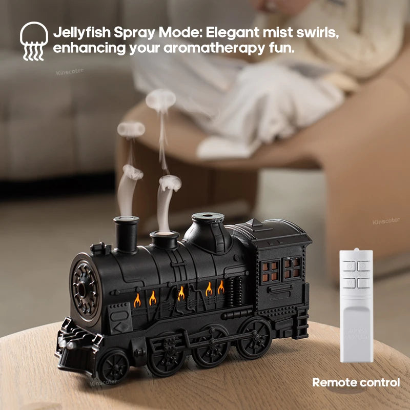 Mini Retro Train Shape AromaDifusor Atomizer Essential Oil Ultrasonic Cool Mist Air Humidifier with LED Lamp and Remote Controls