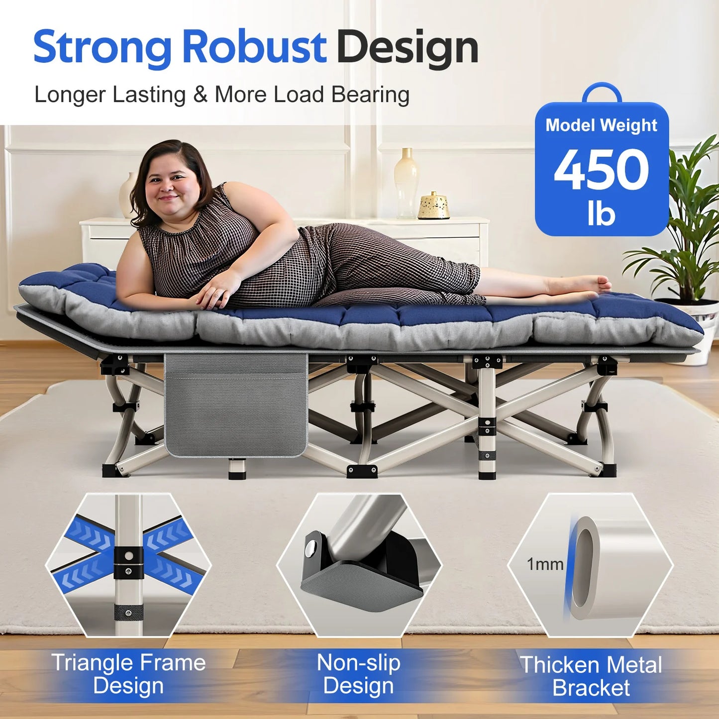 Folding Camping Cot W/Mat for Adults