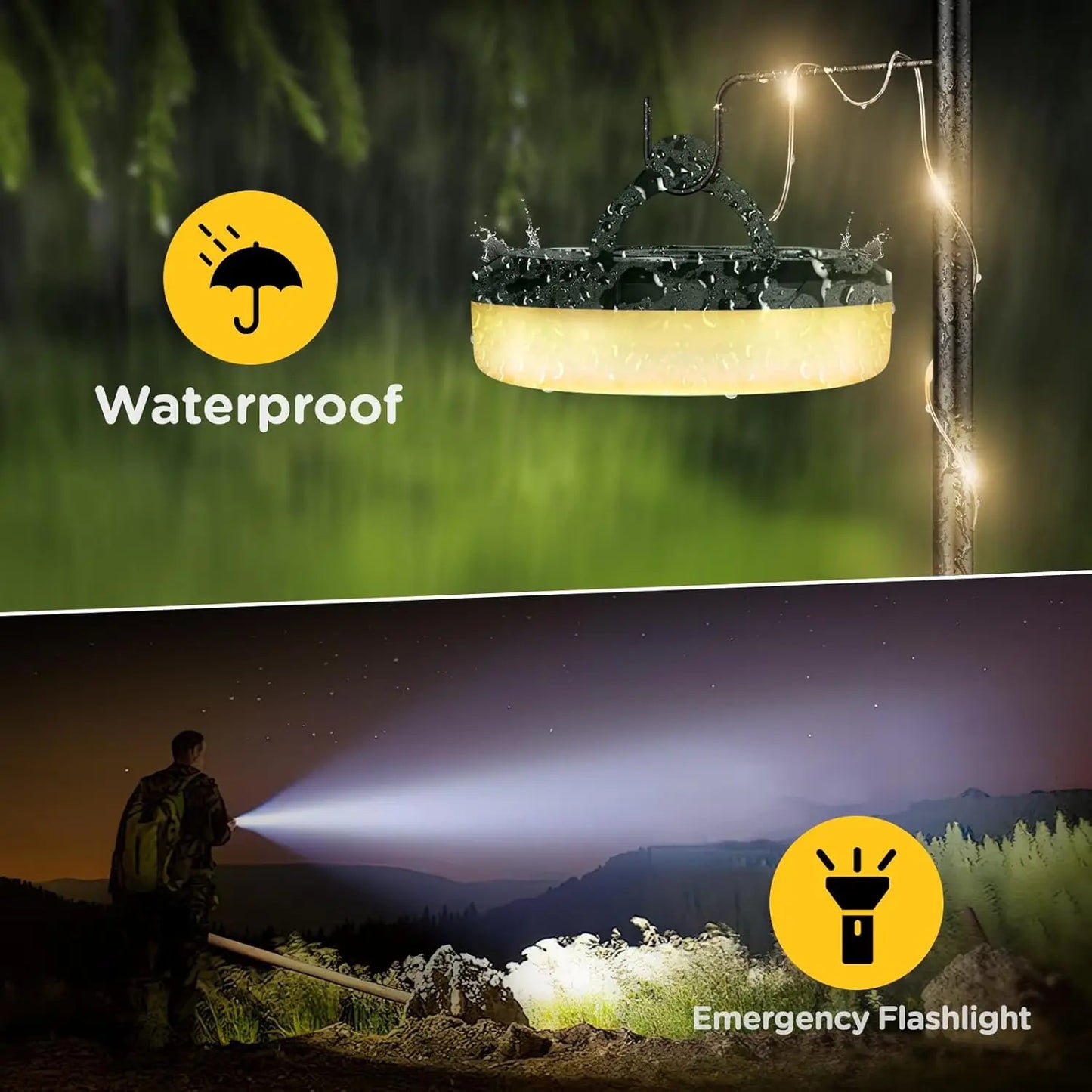 Camping String Lights 32.8ft Rechargeable Tent LED With Dimmable Modes
