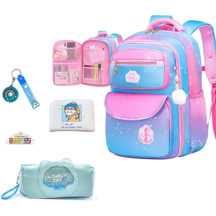 5Pcs Blue Pink School Backpack