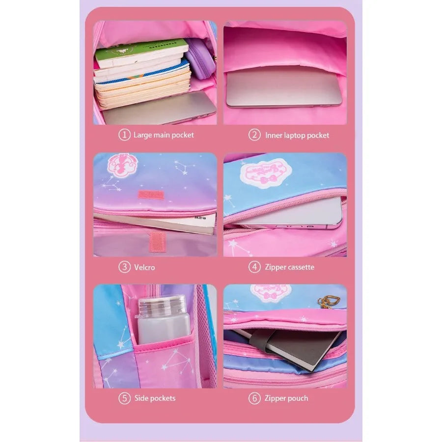 5Pcs Blue Pink School Backpack