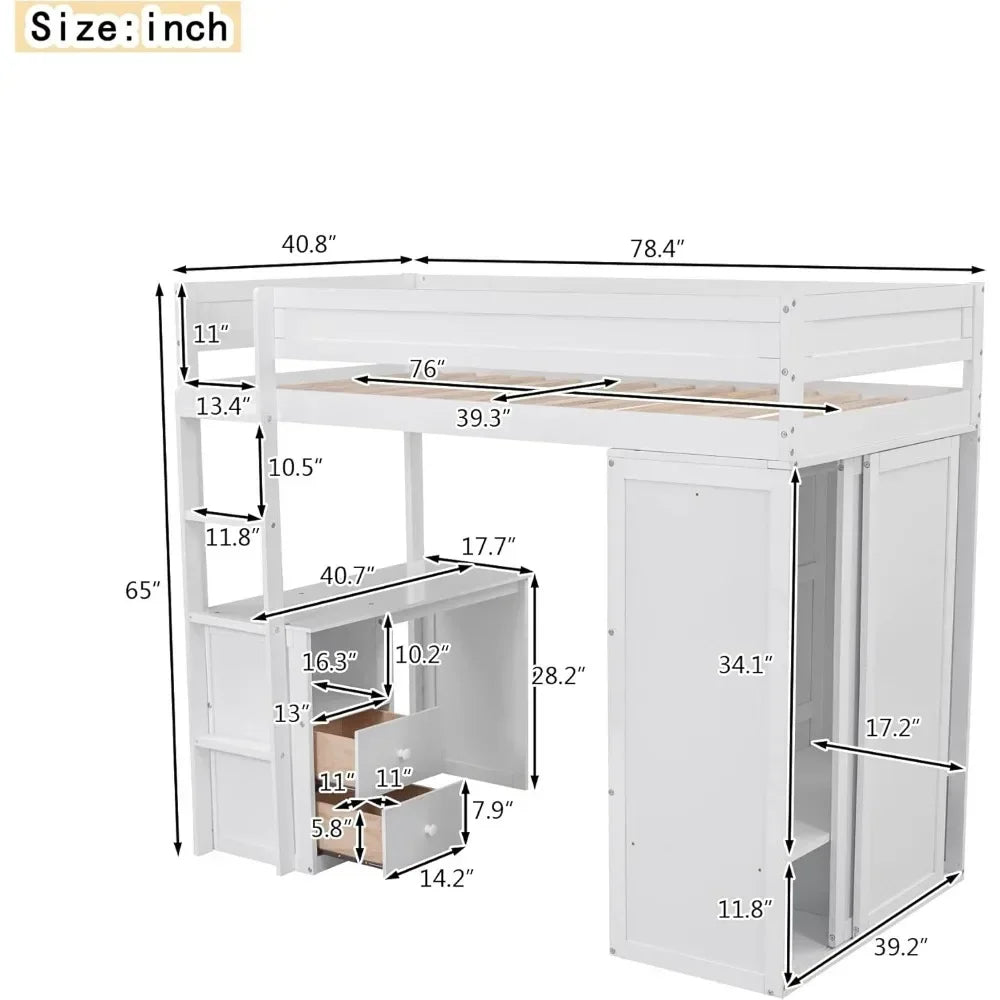Loft Bed with Desk Twin Size,