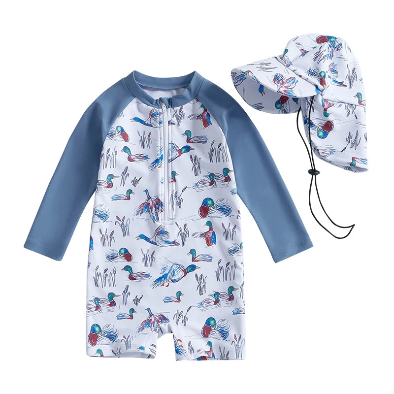 Baby Girls Rash Guard Swimsuit with Hats