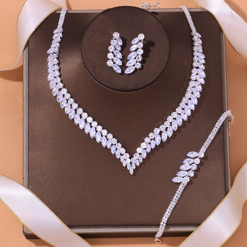Stonefans Luxury Zircon Necklace Earring Bracelet Set