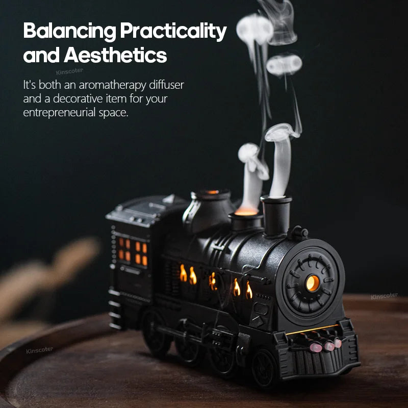 Mini Retro Train Shape AromaDifusor Atomizer Essential Oil Ultrasonic Cool Mist Air Humidifier with LED Lamp and Remote Controls