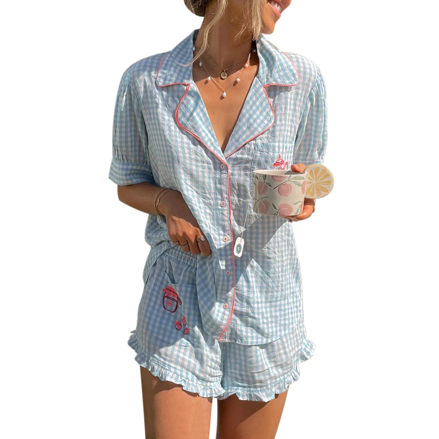 Women Plaid Pajama Set