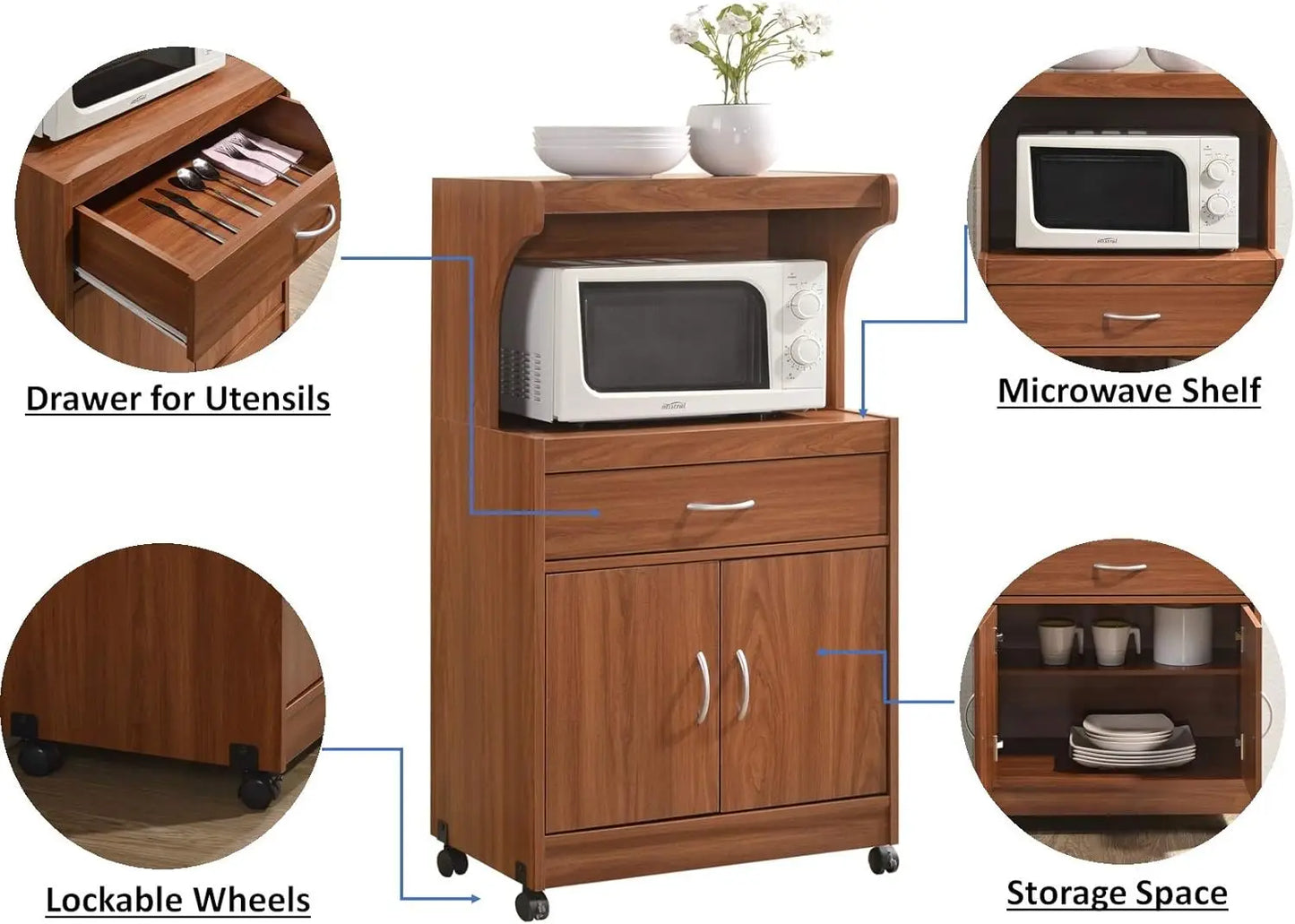 Microwave Kitchen Cart Cherry