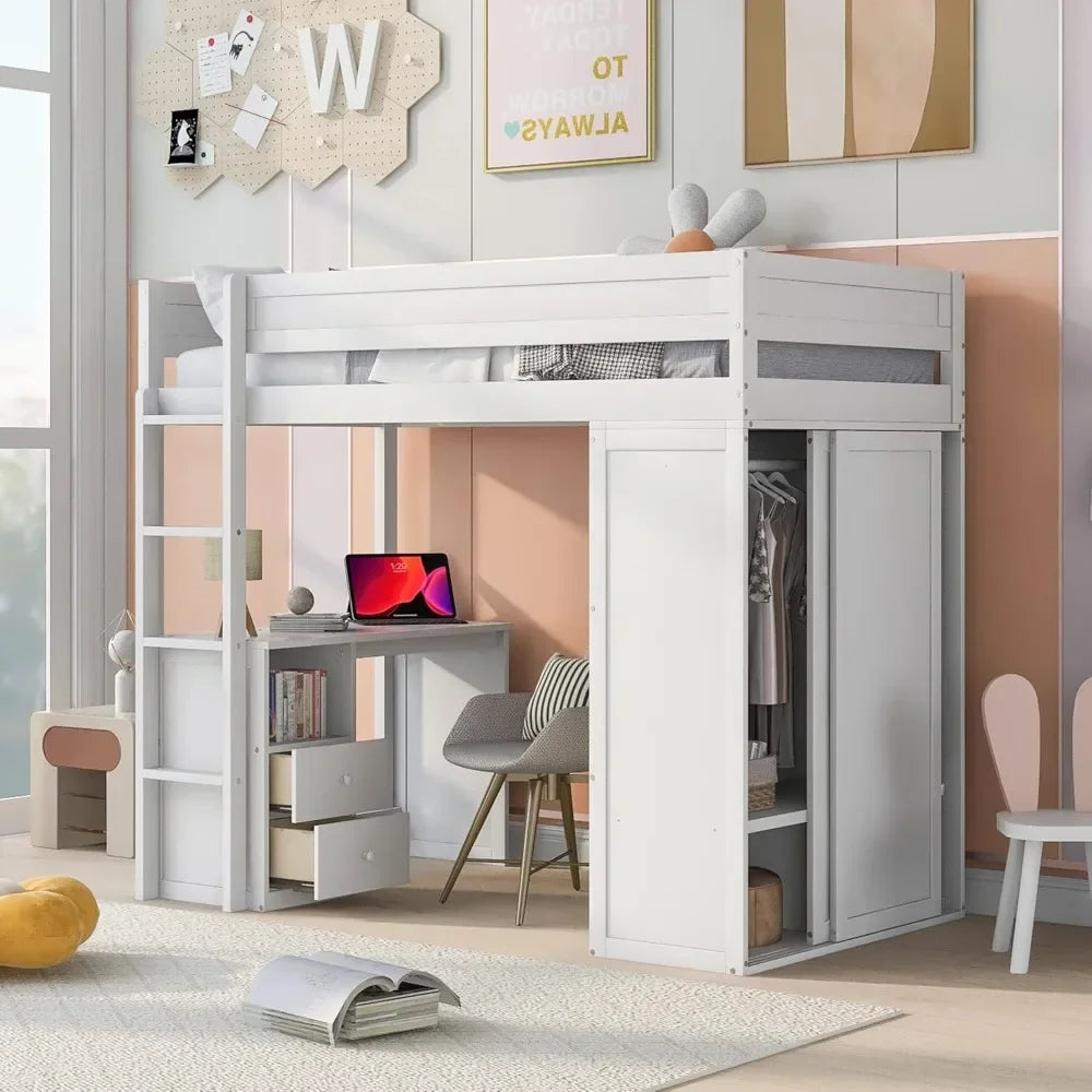 Loft Bed with Desk Twin Size,