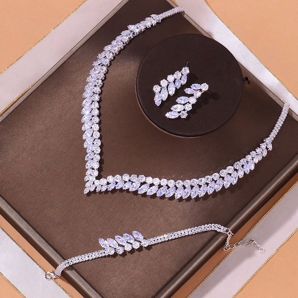 Stonefans Luxury Zircon Necklace Earring Bracelet Set