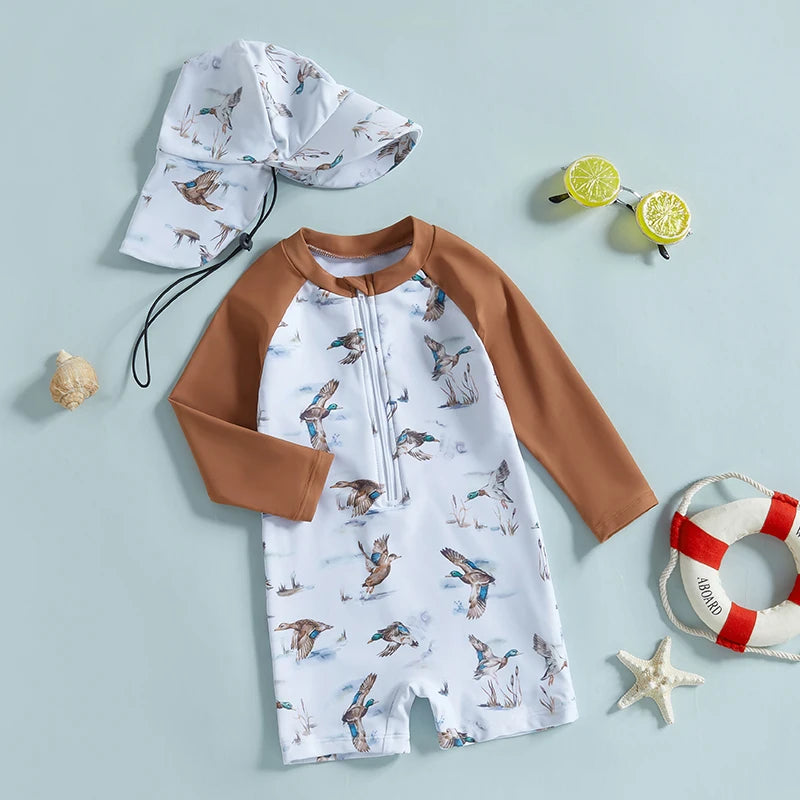 Baby Girls Rash Guard Swimsuit with Hats