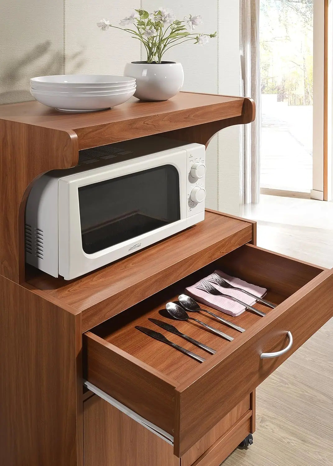 Microwave Kitchen Cart Cherry