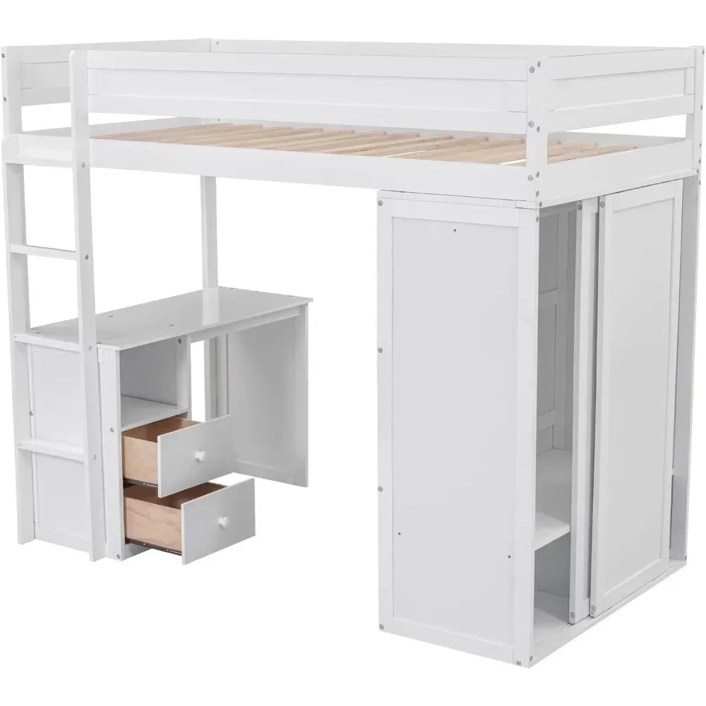Loft Bed with Desk Twin Size,