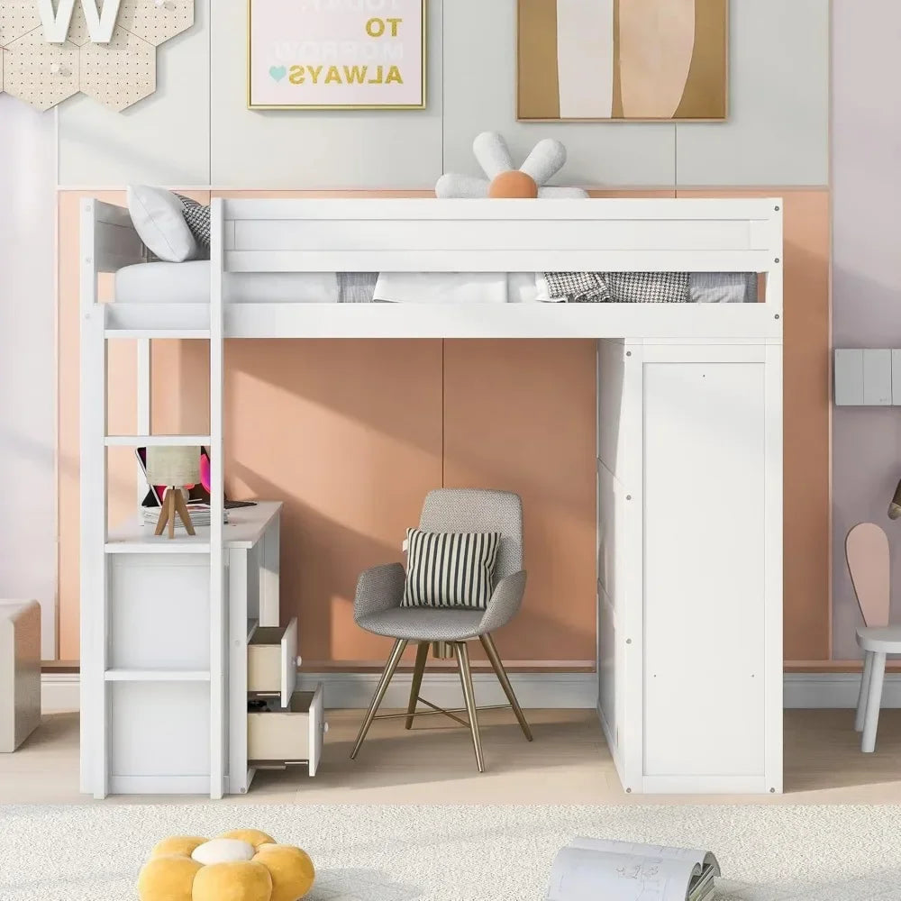 Loft Bed with Desk Twin Size,