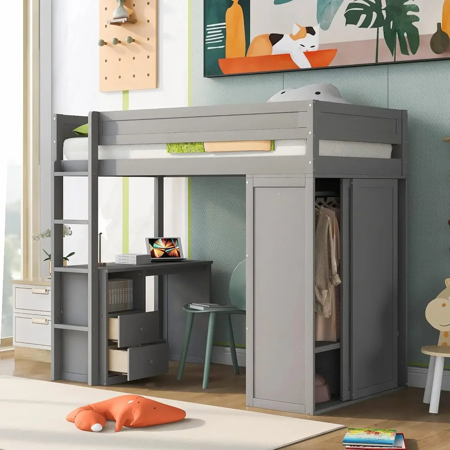 Loft Bed with Desk Twin Size,