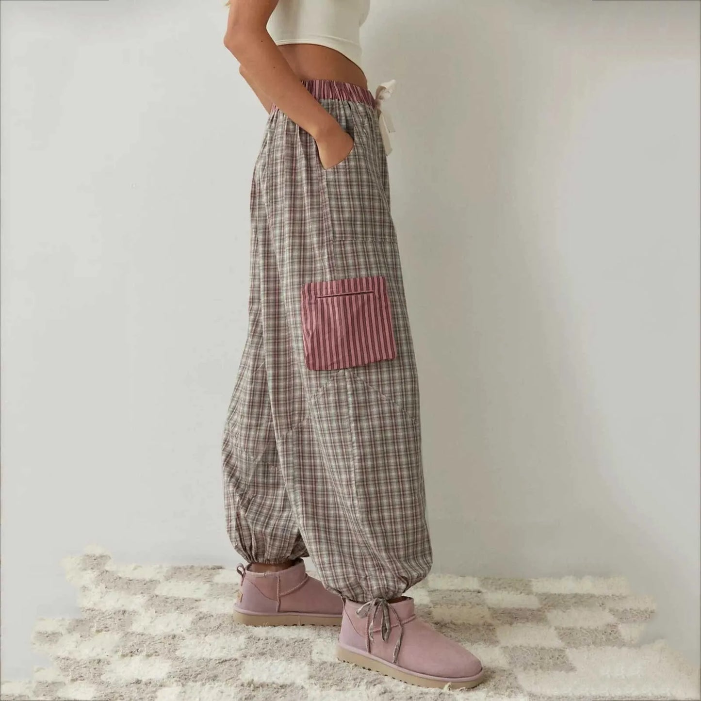 Plaid Print Loungewear Women 2 Piece Set Spring Autumn Vintage Casaul Pajama Button Up Lapel Shirts+Wide Leg Pant Sets Sleepwear