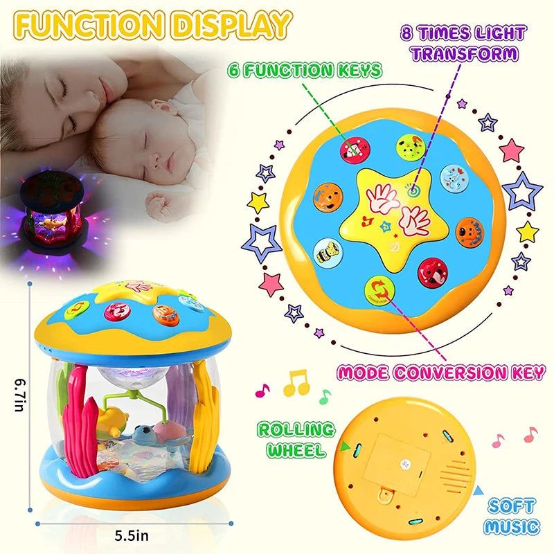 Baby Toys 1-3 Years Babies Ocean Light Rotary Projector Musical Toy