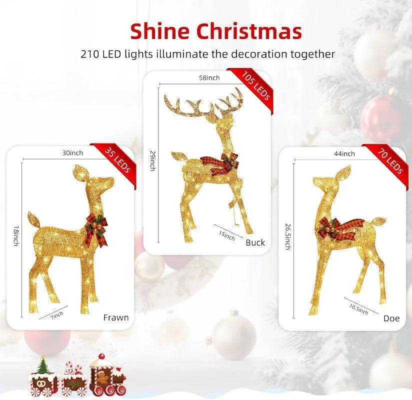 3-Piece Large Deer Family - Lighted Christmas 3D Reindeer