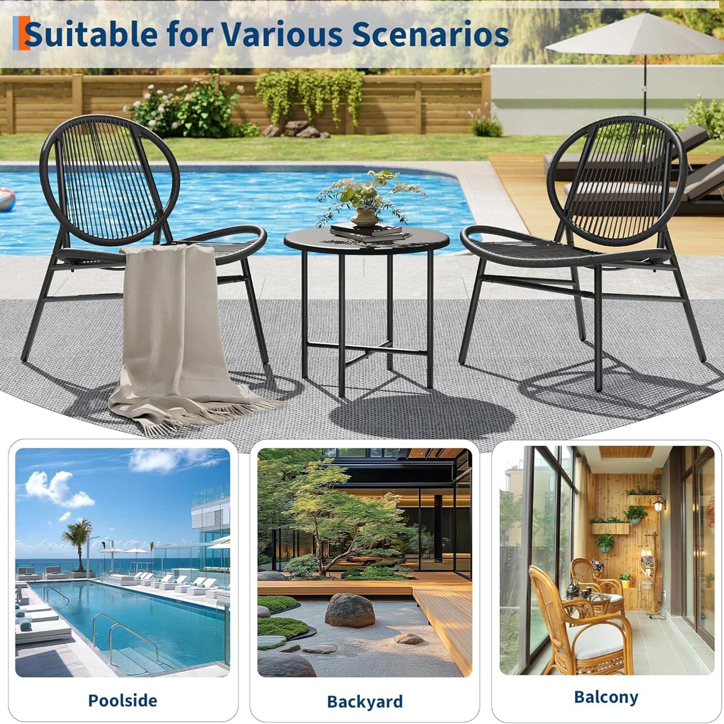 Patio Metal Bistro Set With Table And Chairs Weather Resistant