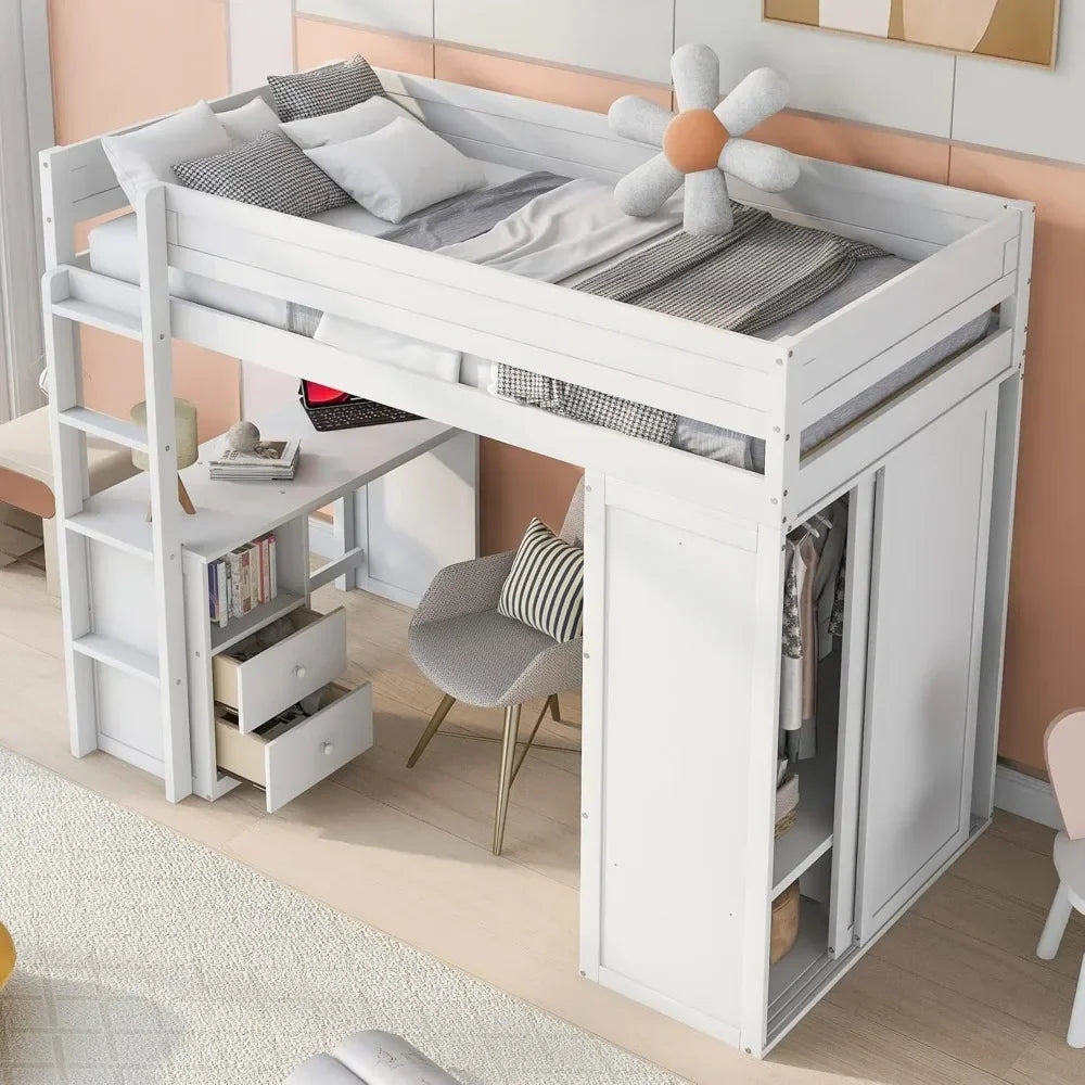 Loft Bed with Desk Twin Size,