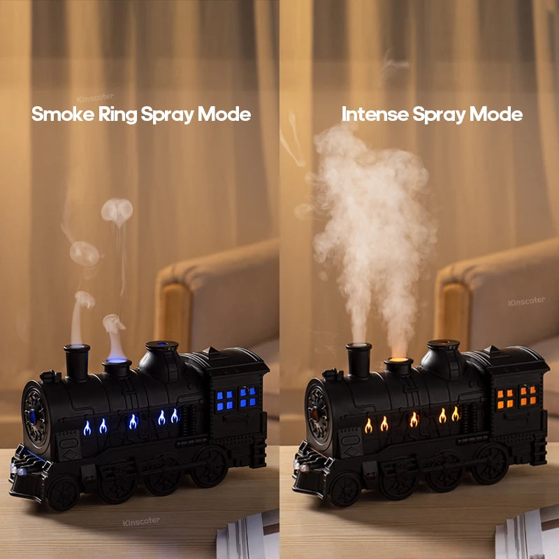Mini Retro Train Shape AromaDifusor Atomizer Essential Oil Ultrasonic Cool Mist Air Humidifier with LED Lamp and Remote Controls