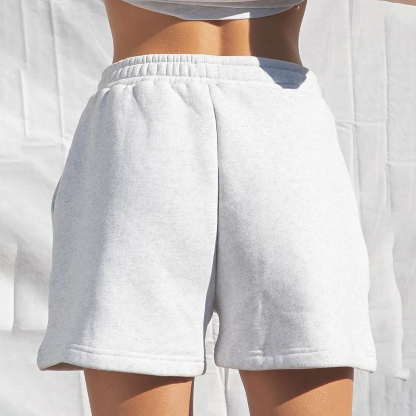 Women Solid Color Shorts Adults Casual Style Pants with Slant Pockets (White Black Grey)