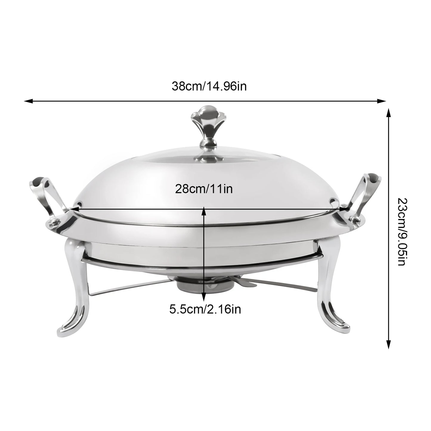 3L Stainless Steel Chafing Dish Round Durable Buffet Warmer Tray for Kitchen Party Dining Buffet-Without Water Pan
