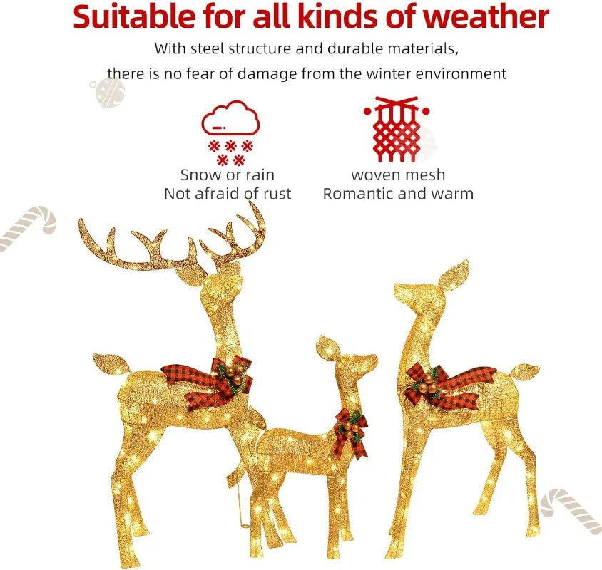3-Piece Large Deer Family - Lighted Christmas 3D Reindeer