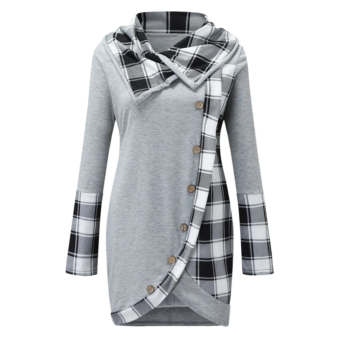 Plaid Patchwork Women Tunic Sweatshirt Mini Dress