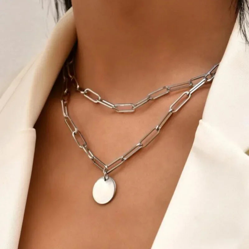 925 Sterling Silver Three-Layer Round Necklace