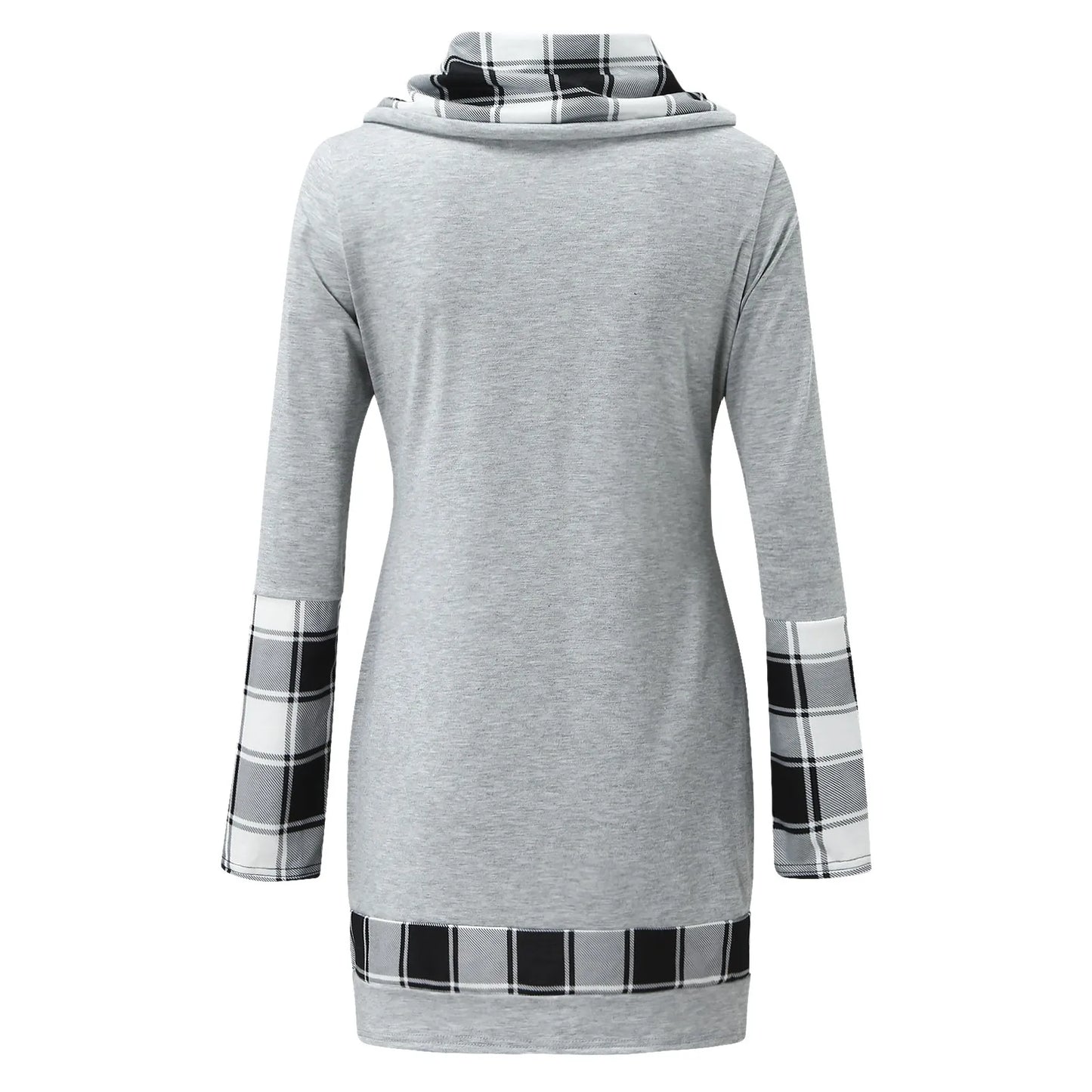 Plaid Patchwork Women Tunic Sweatshirt Mini Dress