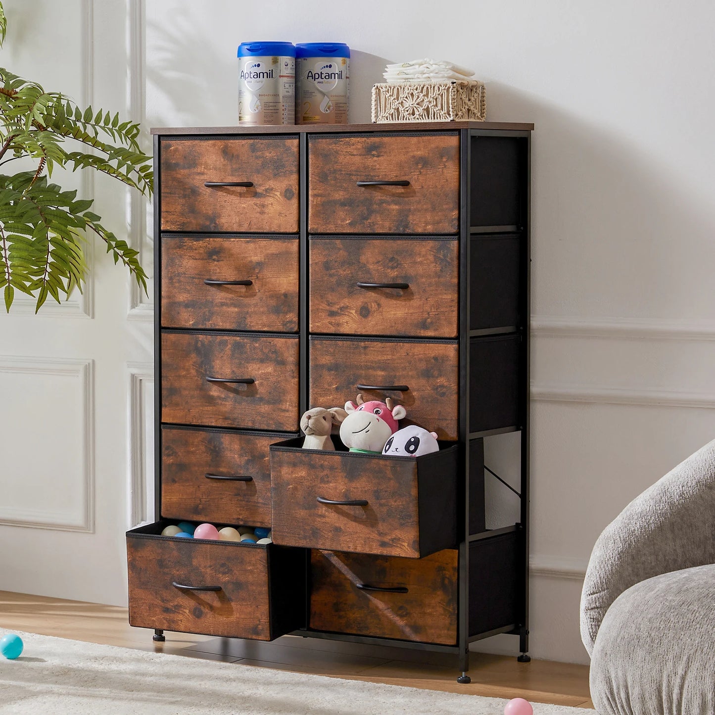 10 Fabric Drawers Wardrobe Steel Frame Storage Cabinet