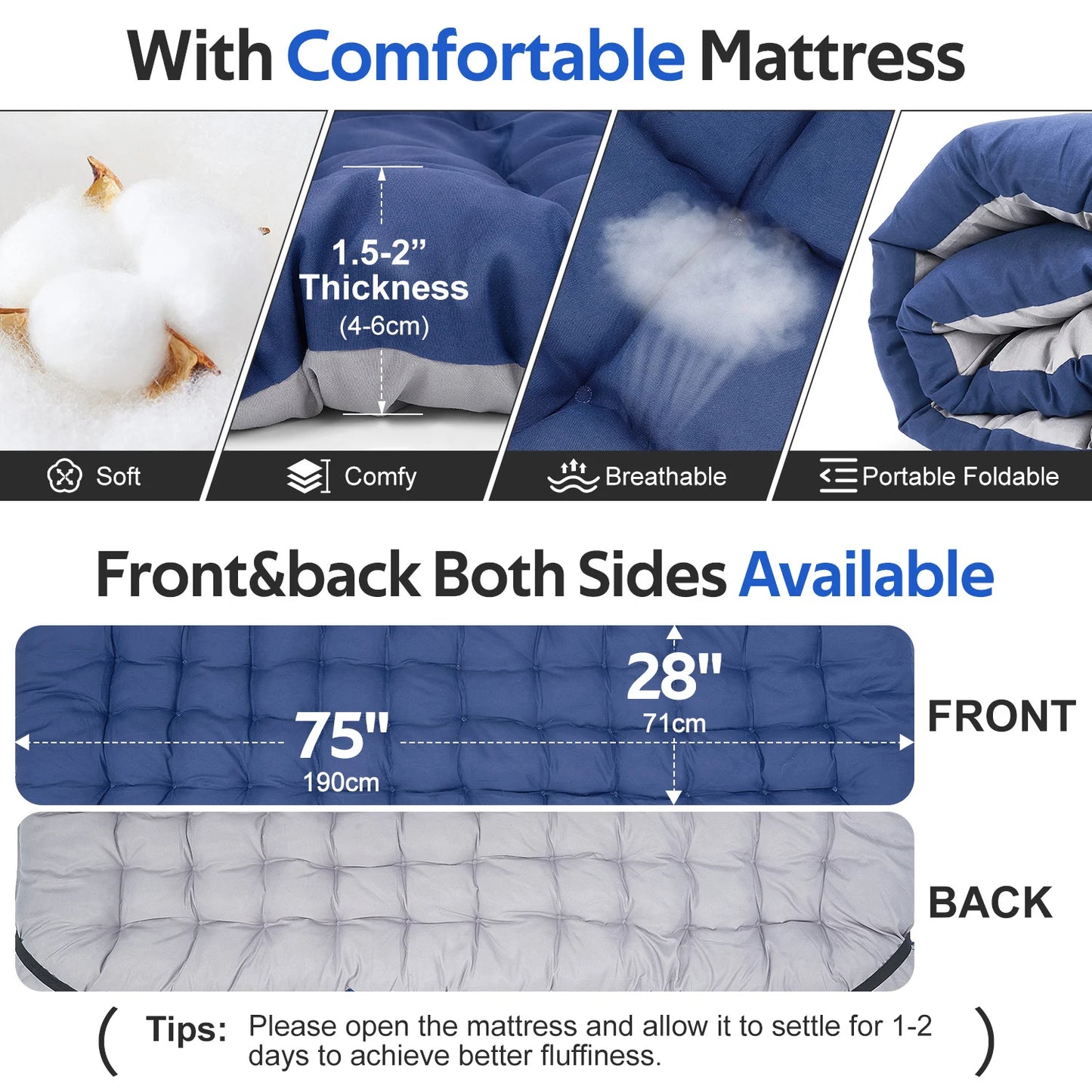 Folding Camping Cot W/Mat for Adults