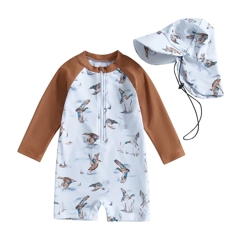 Baby Girls Rash Guard Swimsuit with Hats