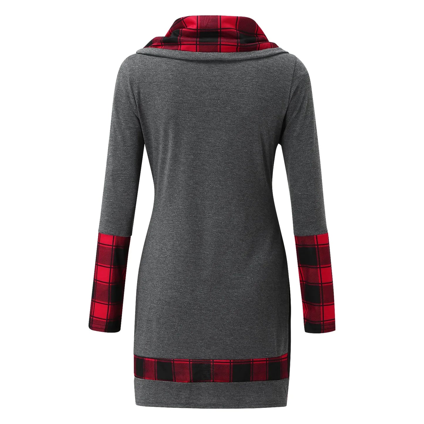 Plaid Patchwork Women Tunic Sweatshirt Mini Dress