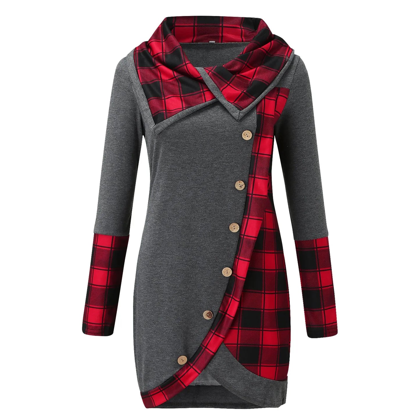 Plaid Patchwork Women Tunic Sweatshirt Mini Dress