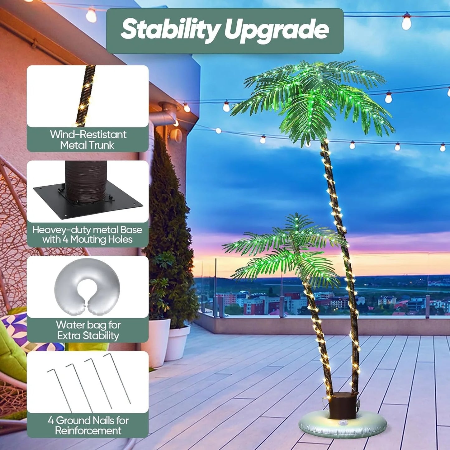Lighted Palm Tree LED Outdoor With Remote Solar Power