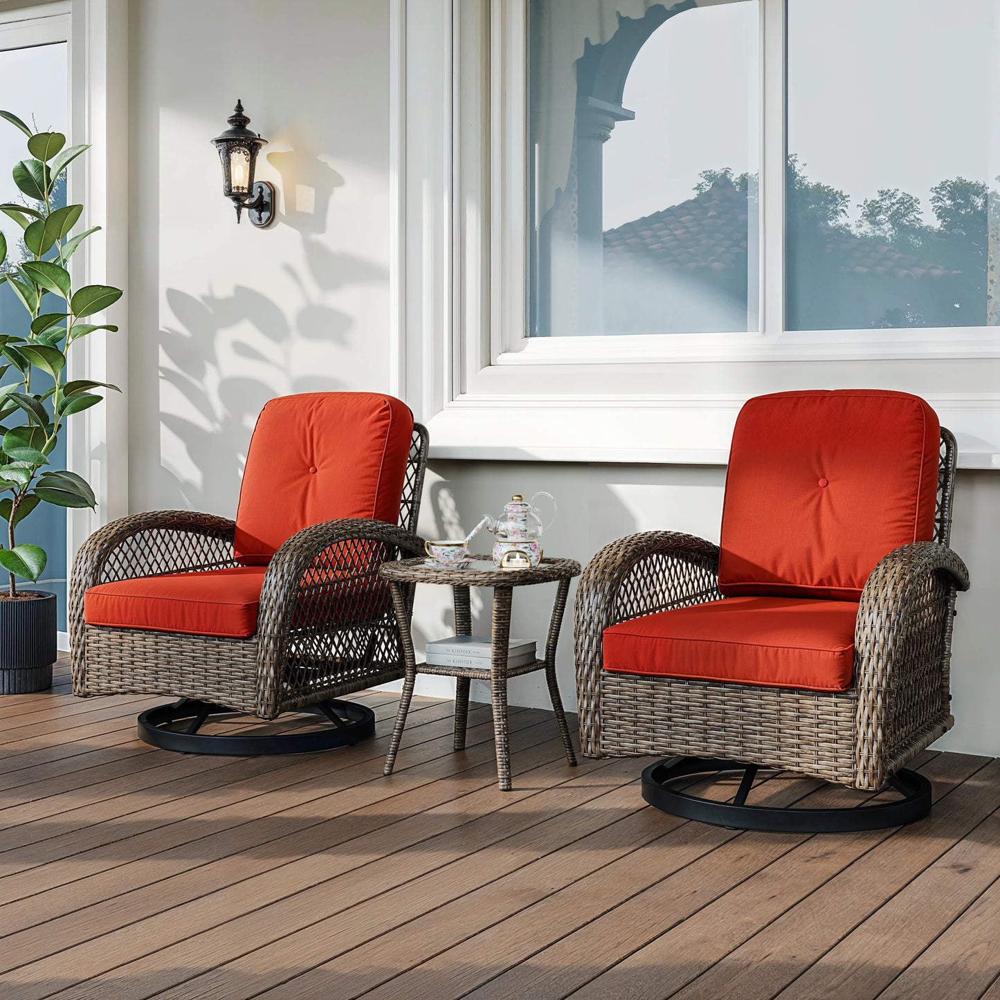 HOOMIC 3-Piece Outdoor Patio Furniture Set Rattan Wicker