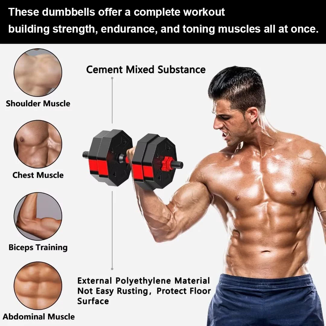 Adjustable Dumbbell To Barbell Fitness Set 44lbs Anti Slip Grip 3 In 1