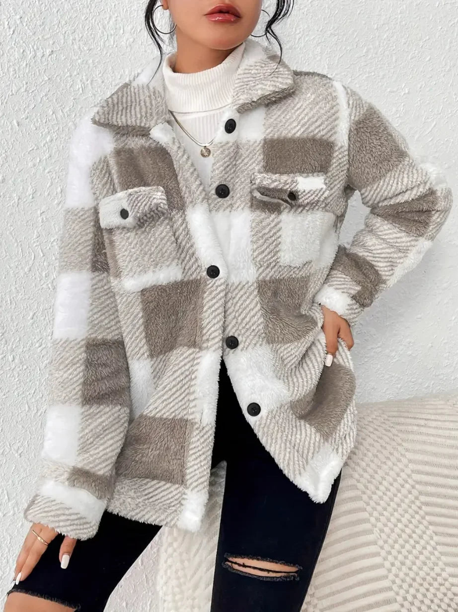 Plaid Pattern Button Front Jacket,