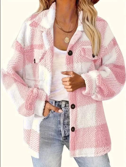 Plaid Pattern Button Front Jacket,