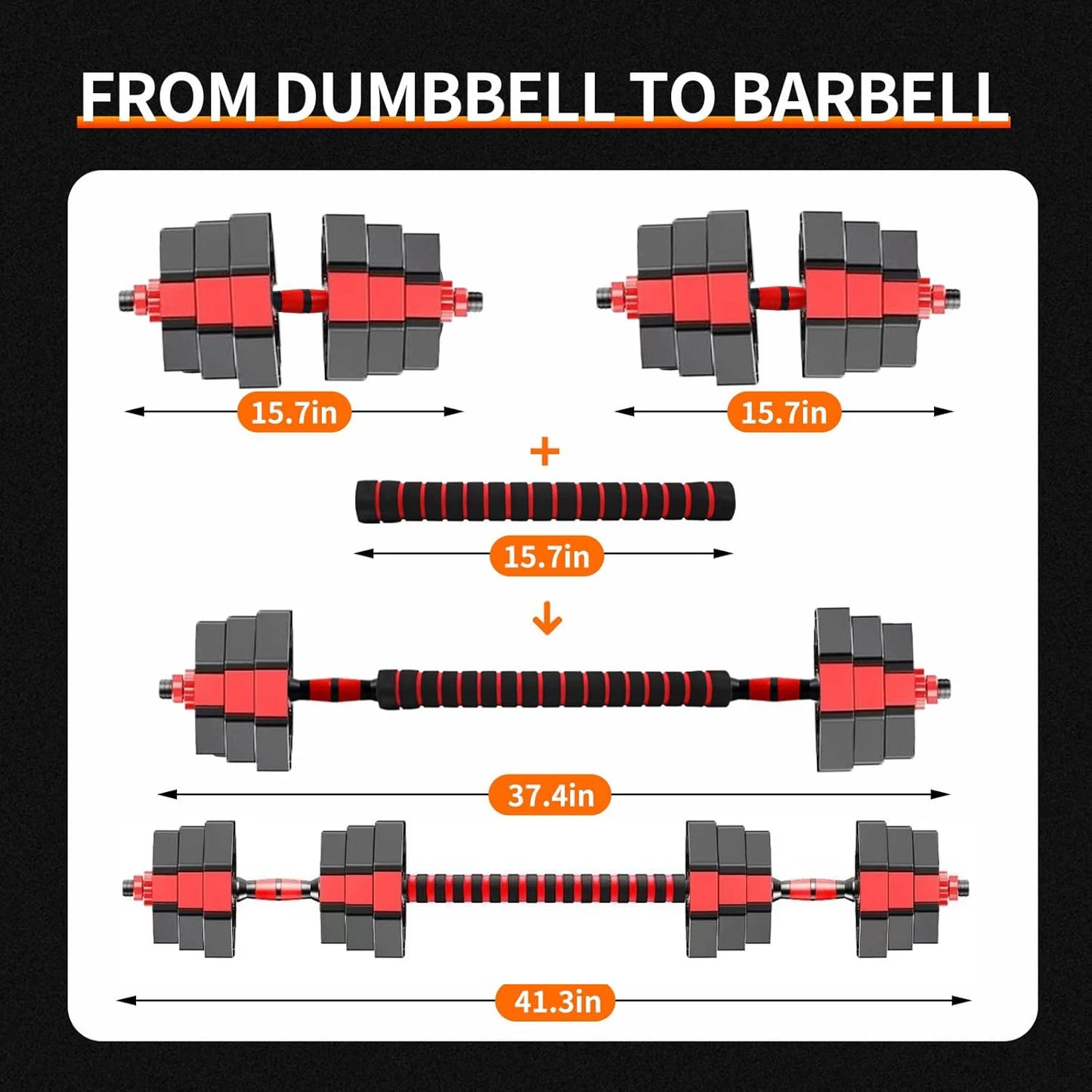 Adjustable Dumbbell To Barbell Fitness Set 44lbs Anti Slip Grip 3 In 1