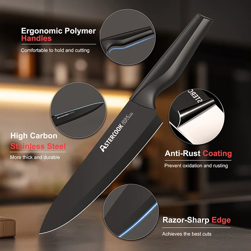 Astercook Stainless Steel Kitchen Knife Set With Sharp Blades