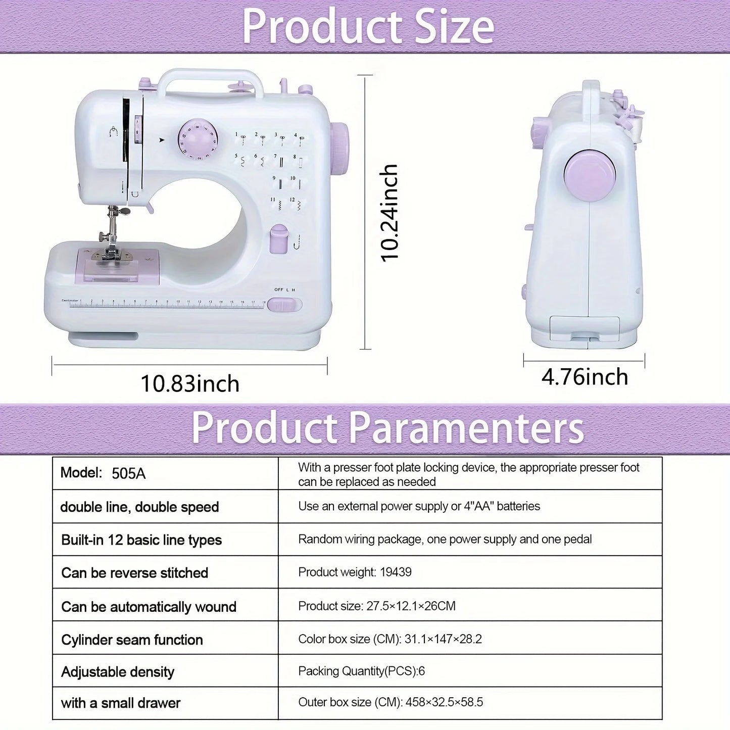 Electric Sewing Machine With Extension Table Foot Pedal And Light