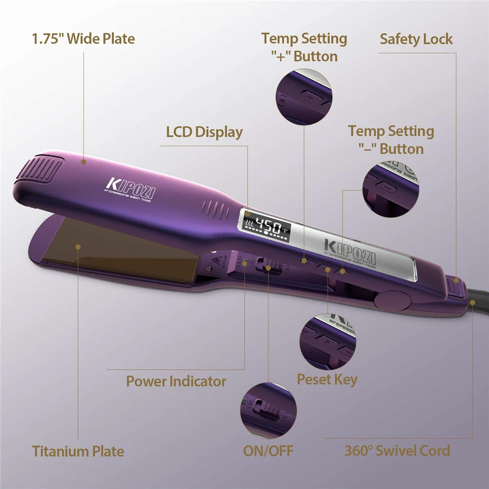 KIPOZI Professional Titanium Flat Iron Hair Straightener For Dry And Wet Hair