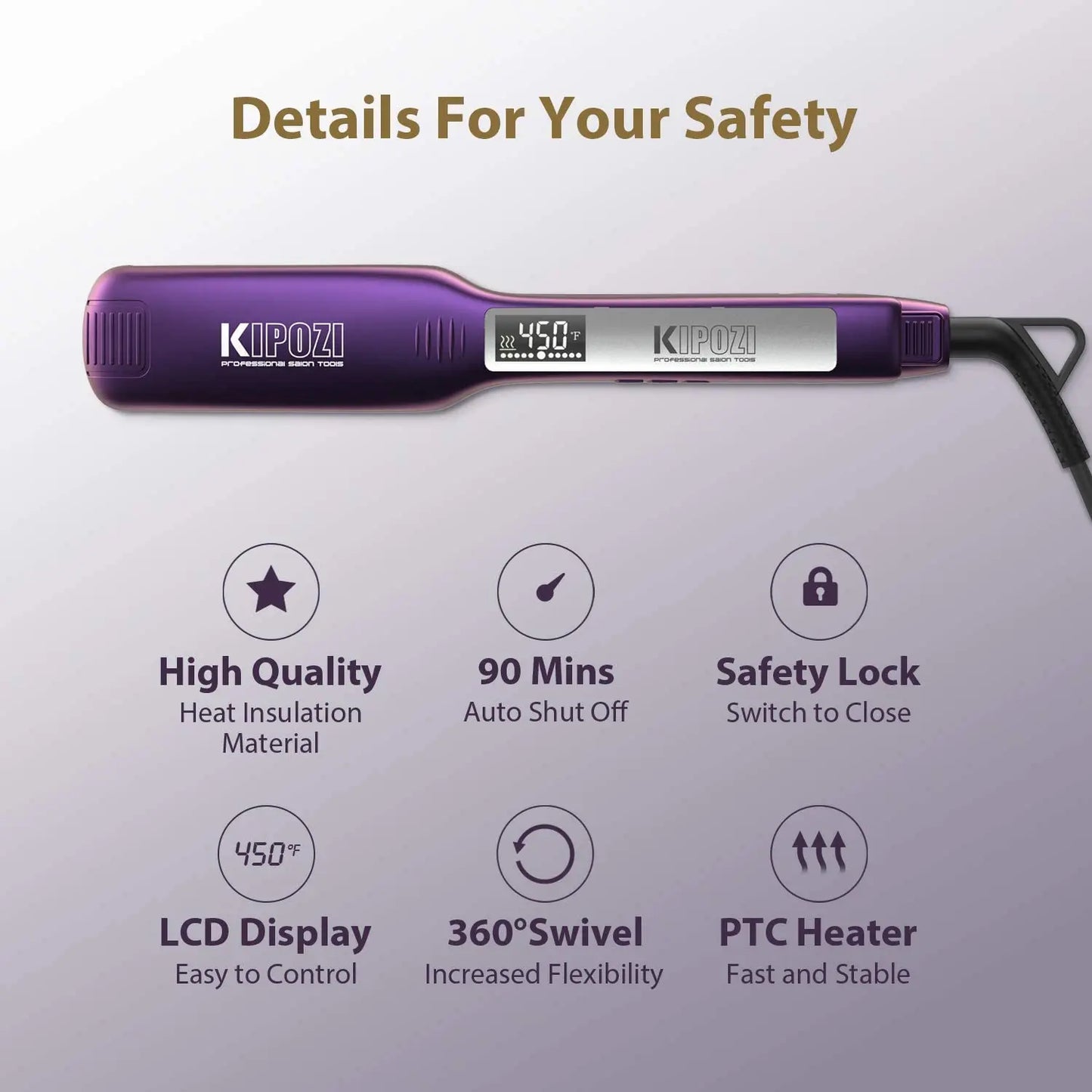KIPOZI Professional Titanium Flat Iron Hair Straightener For Dry And Wet Hair