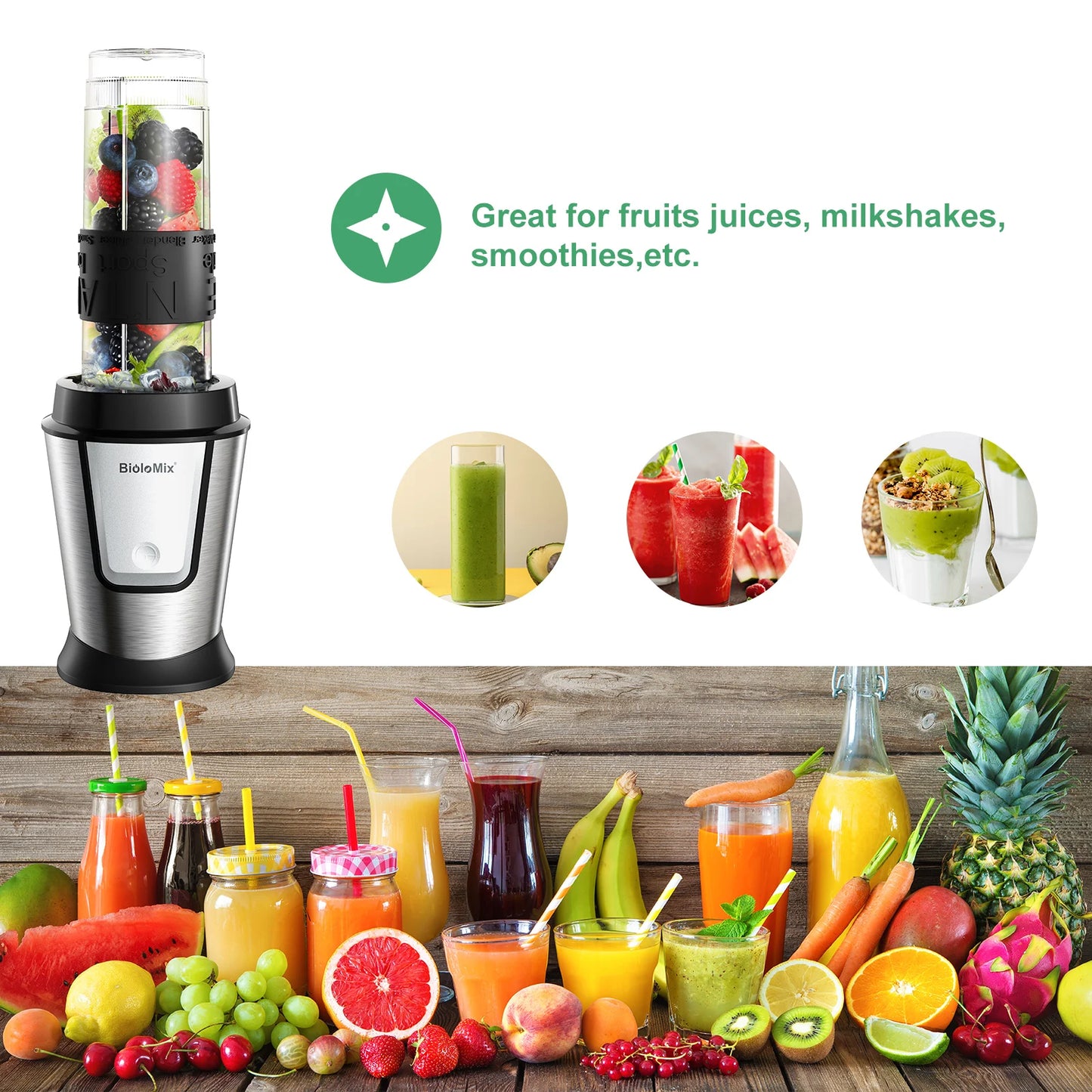 BioloMix 700W 3 in 1 Portable Food Processor Juicer Blender