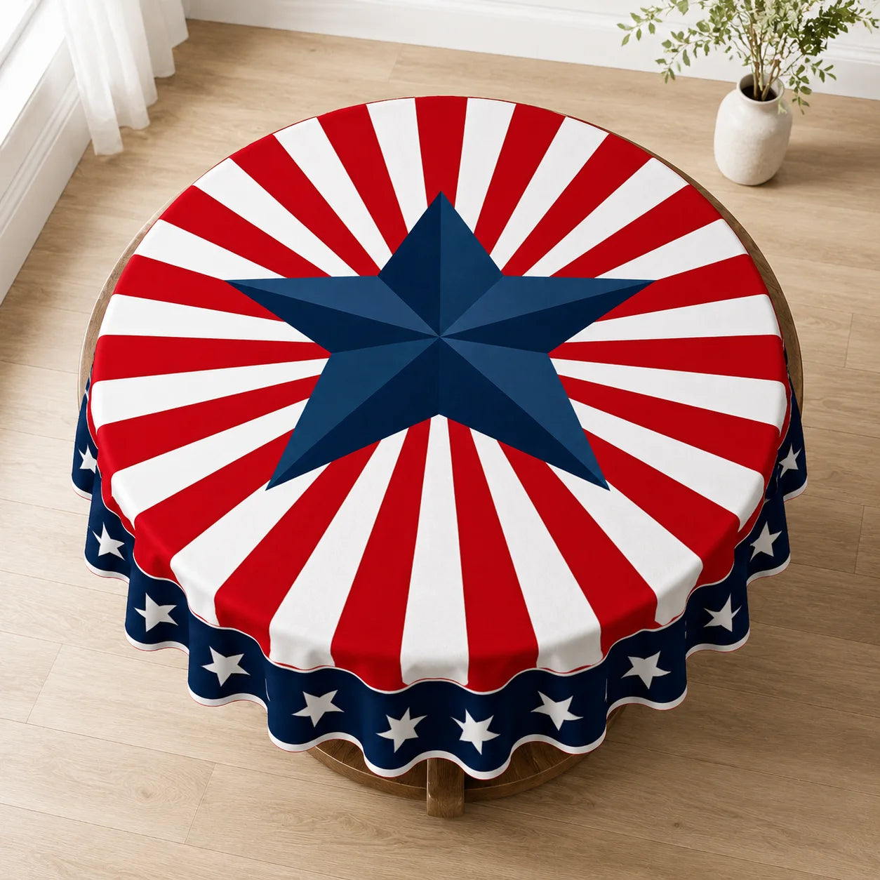 Patriotic Round Tablecloth for Indoor Outdoor Dining